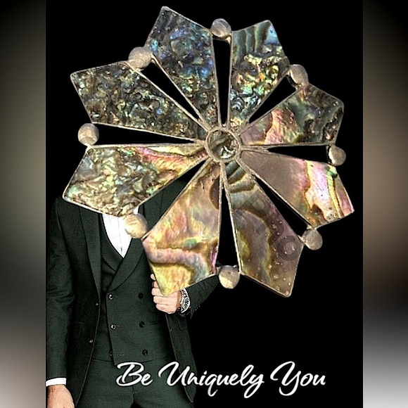 Vintage Unisex Elegant Abalone Shell Flower Brooch on Silver - Picture 2 of 8